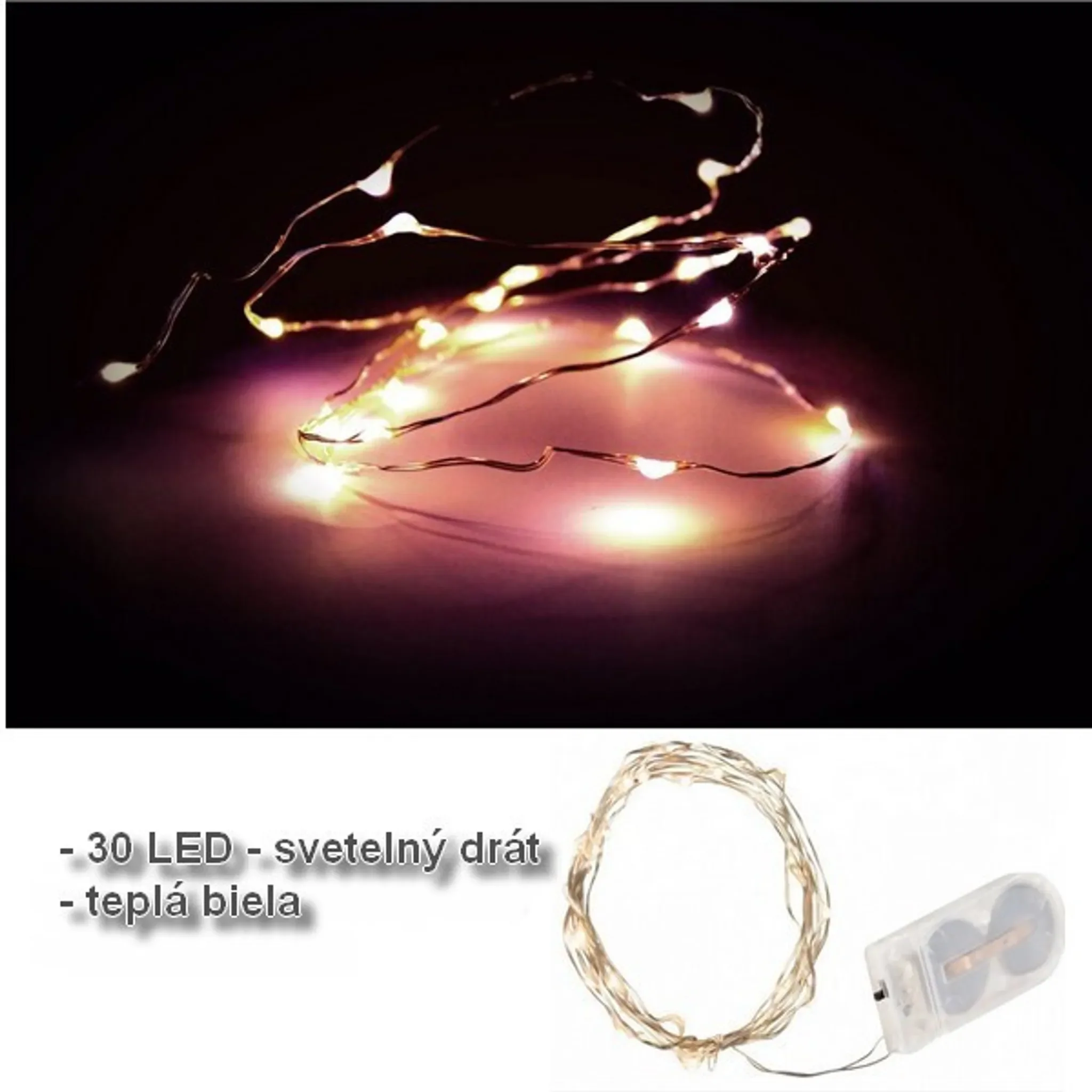 Micro LED Lichterkette – 30 LEDs, warmweiß, batteriebetrieben, 1,45 m